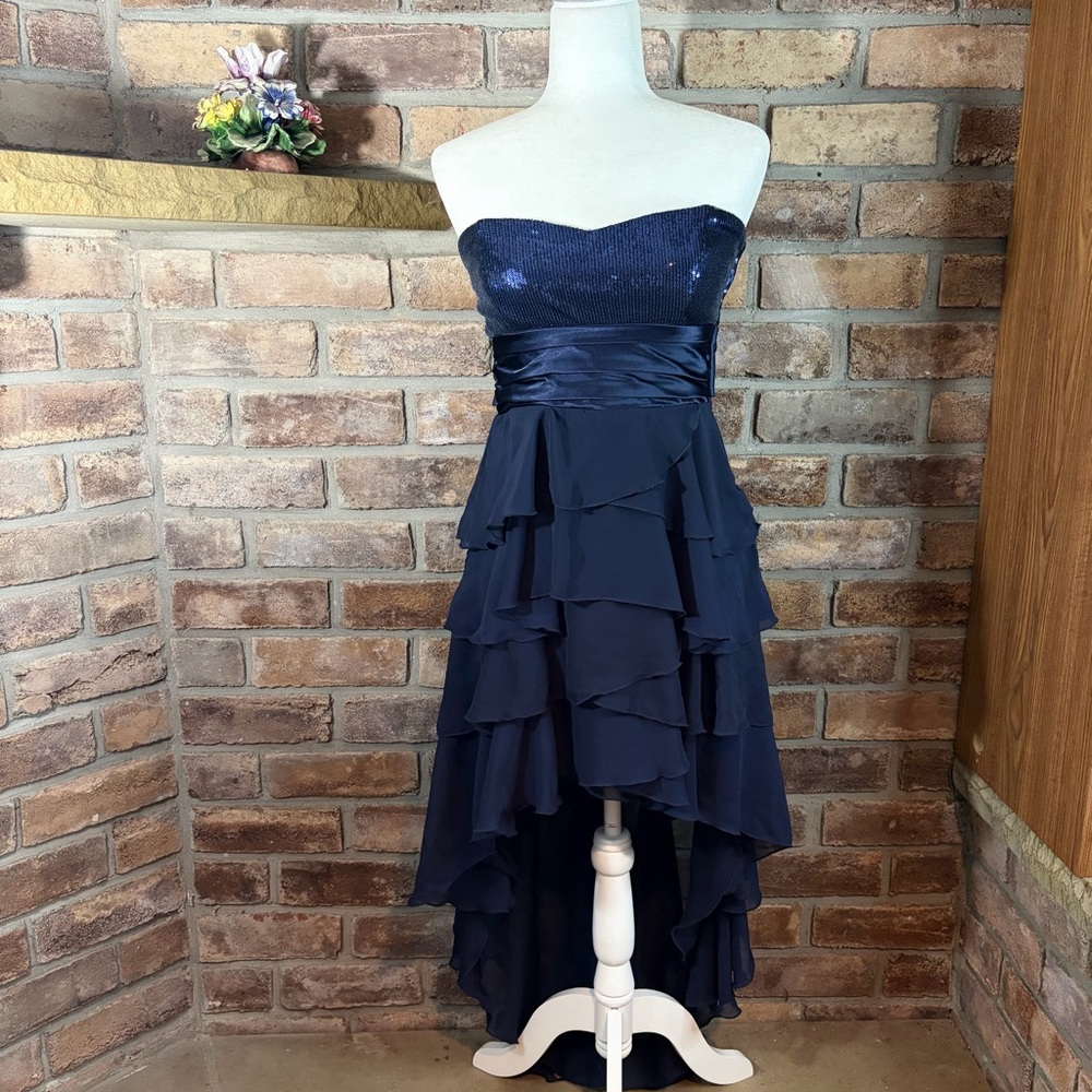 TEEZE ME Navy Strapless Ruffle Dress